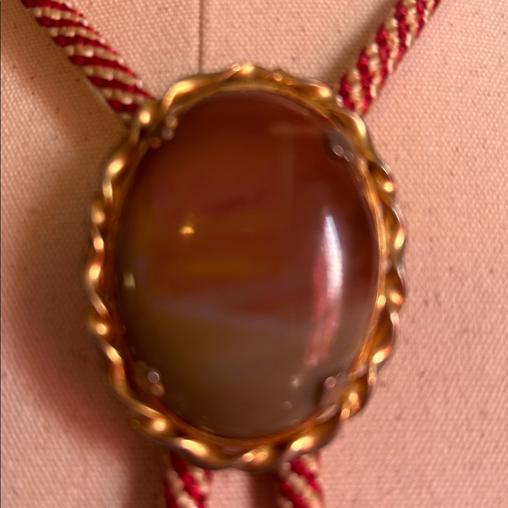 Vintage Polished Jasper Stone Bolo Tie - Picture 2 of 10